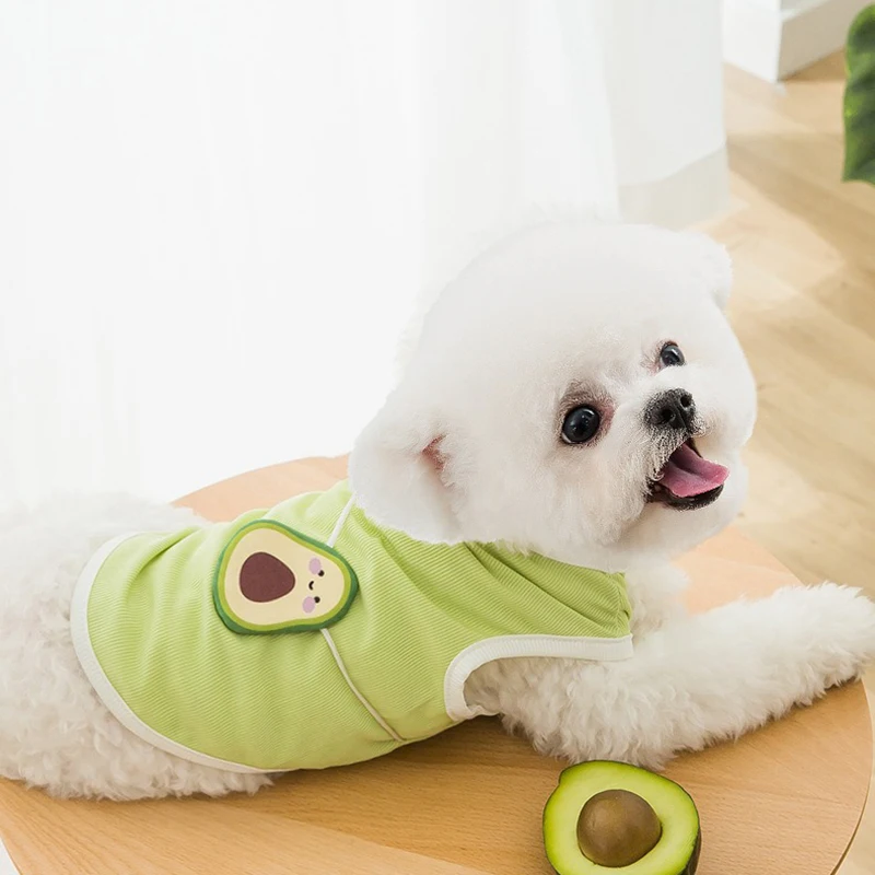 Avocado-Muster Haustierkleidung Frühling und Sommer Cooles Hunde-T-Shirt Frucht-Schultertasche Teddy-Weste Bichon Niedliche Kleidung