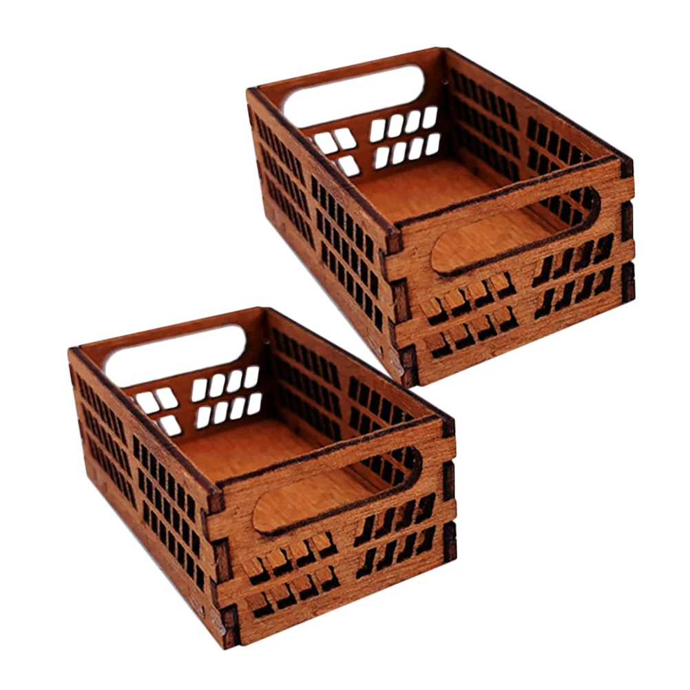 

2 Pcs Decorate House Storage Box Micro Scene Baskets Dolls Furniture Wood Crates