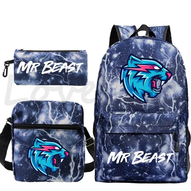 Ransel Mr Beast Tas Punggung Ke Sekolah Remaja Anak Laki-laki Perempuan Ransel Mr Beast Tas Bahu Ransel Travel Mochila 3 Buah/Set