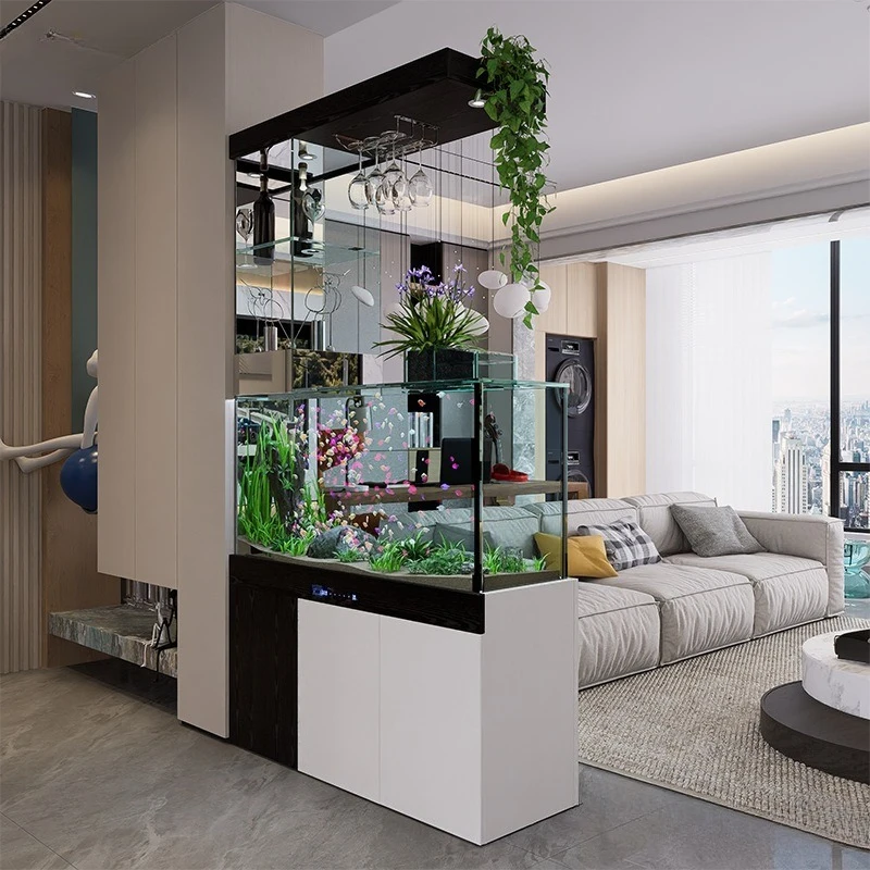 

Fish tank living room 2025 new small bottom filter partition screen with cabinet integrated glass tank aquarium