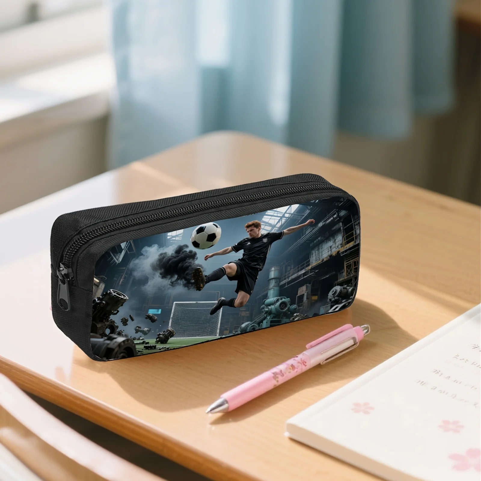 

one piece fashionable and durable pencil case + industrial style football sports picture, large-capacity cosmetic bag