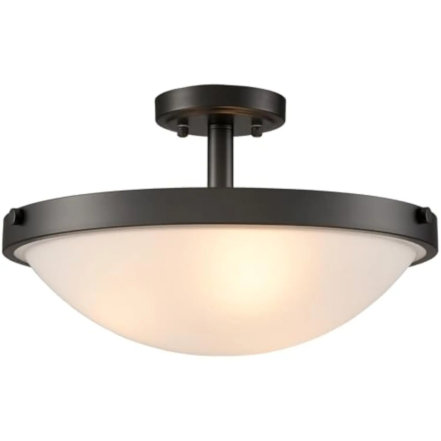 

16-Inch Black Semi Flush Mount Ceiling Light Modern Farmhouse 3-Light Frosted Glass Ceiling Light Fixture for Hallway Bedroom