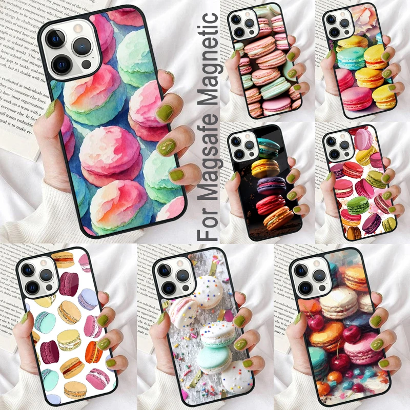 

Магнитный мягкий чехол для телефона Macarons с изображением торта десерта для iPhone 16 Promax 15 Pro 13 14 Plus 11 12 Mini MagSafe Coque