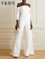 VKBN-White Strapless Jumpsuits for Women, Full Length Pants, Elegant Shawl, Slim Evening Party, Female Fashion