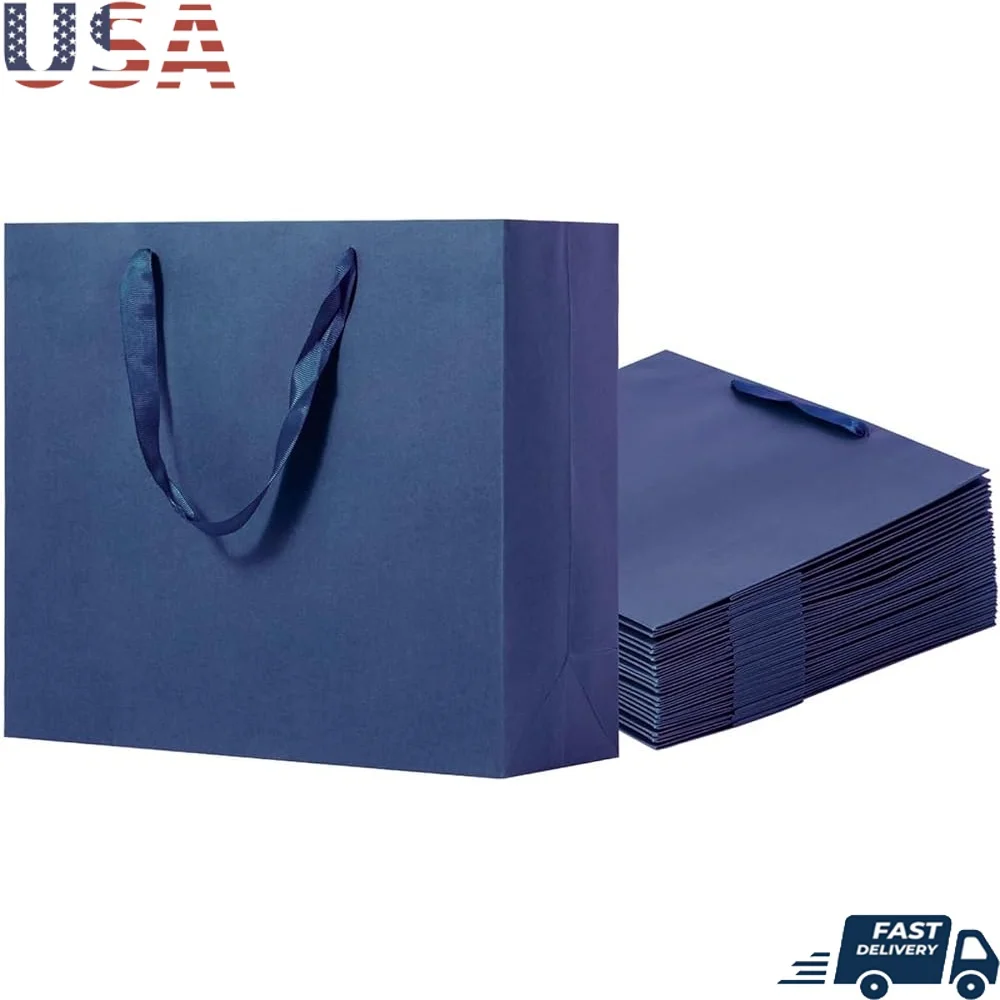 

18 Pcs Large Gift Bags Thick Kraft Paper Reusable Shopping Bags Party Favors Retail Bags Durable Design