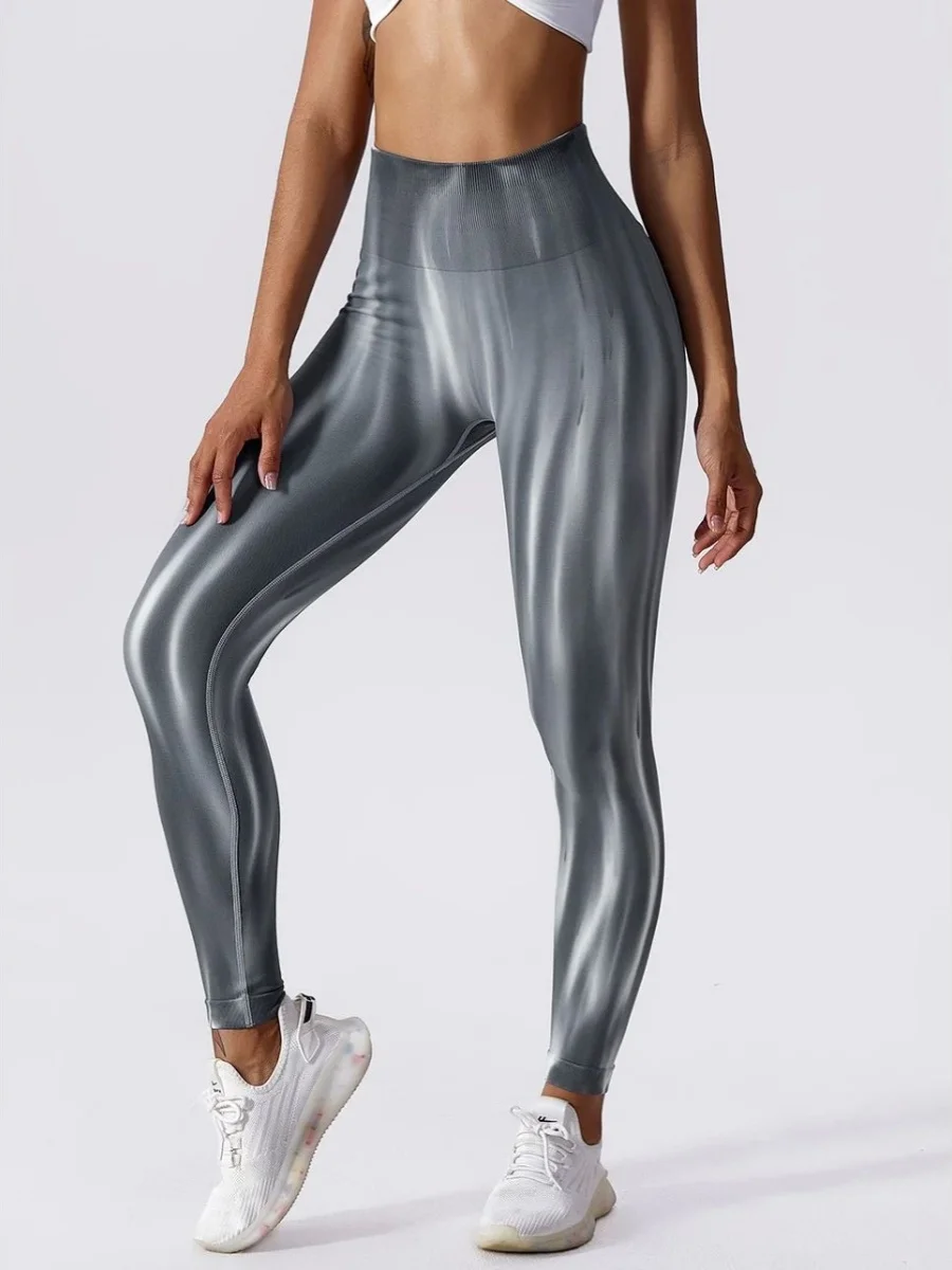 Bedruckte Leggings mit hoher Taille für Damen, enge Passform, Basisschichthose, Street Sle Dyed, hohe Taille, lange Hose, Freizeithose