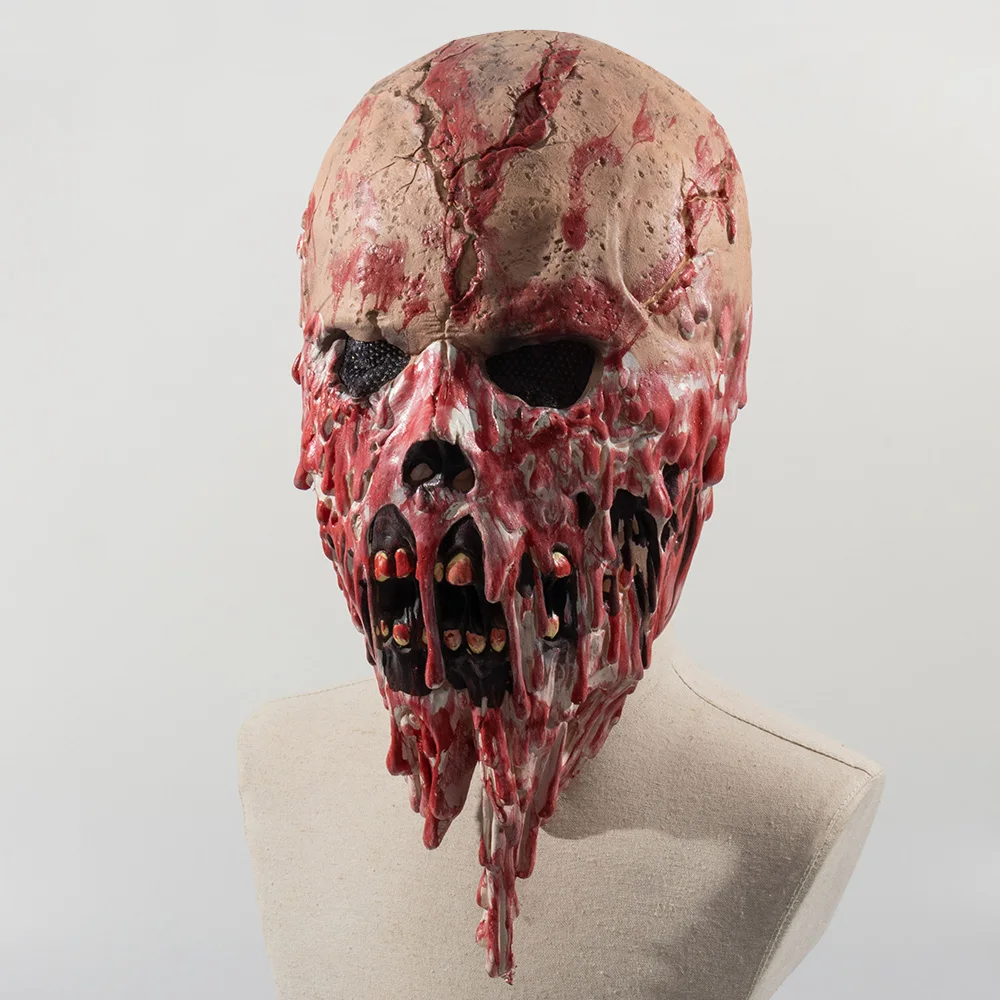 Horror Bloody Skull Mask Cosplay Scary Skeleton Full Face Latex Masks Helmet Halloween Party Costume Props 2