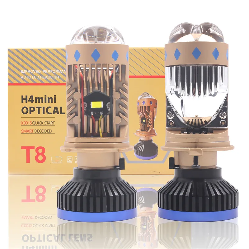 

T8 LED Light H4 Headlight High Low Beam 140w H4 LED Gold 20000lm LED 3 Projector Lens Car Bulbs Bi Lamp High Brightness