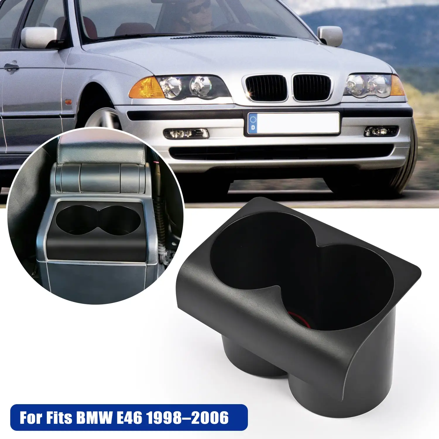 BMW 3 시리즈 E46 (1999-2006) 차량용 뒷좌석 쓰레기통 센터 콘솔 듀얼 컵홀더 인서트 title=BMW 3 시리즈 E46 (1999-2006) 차량용 뒷좌석 쓰레기통 센터 콘솔 듀얼 컵홀더 인서트