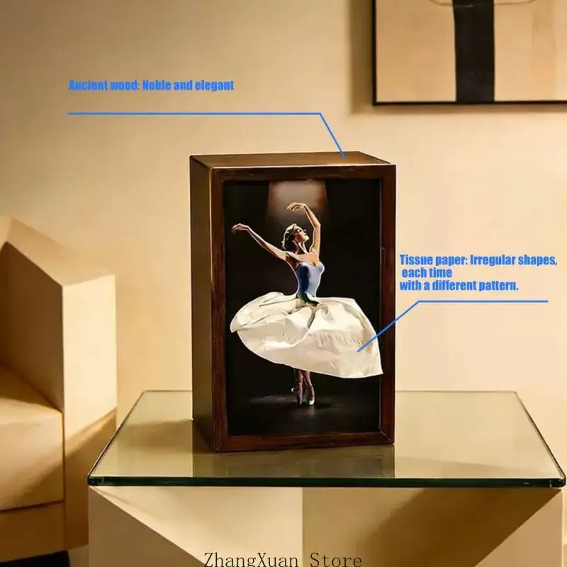 Dekorative Schachtelhülle aus Seidenpapier aus natürlichem Holz mit anmutiger Ballettfigur 3XUF – Detail 5