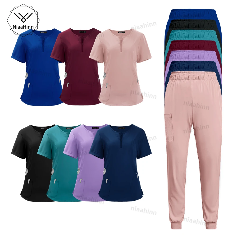 Vêtements de travail élastiques pour hôpital, gIslande dentaire, uniforme d'infirmière de beauté médicale, uniforme de médecin pour femmes, ensembles de pantalons supérieurs, vente en gros