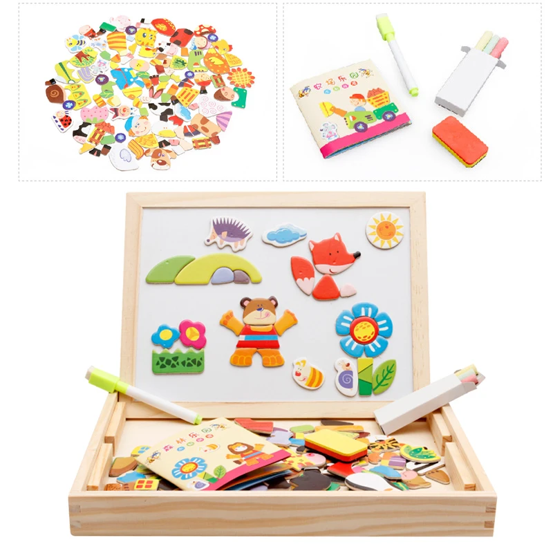 Children Multifunction Animal Puzzle Learning Education Toys for Kids Writing Magnetic Drawing Board Wooden / Paper Kid Gift TMZ