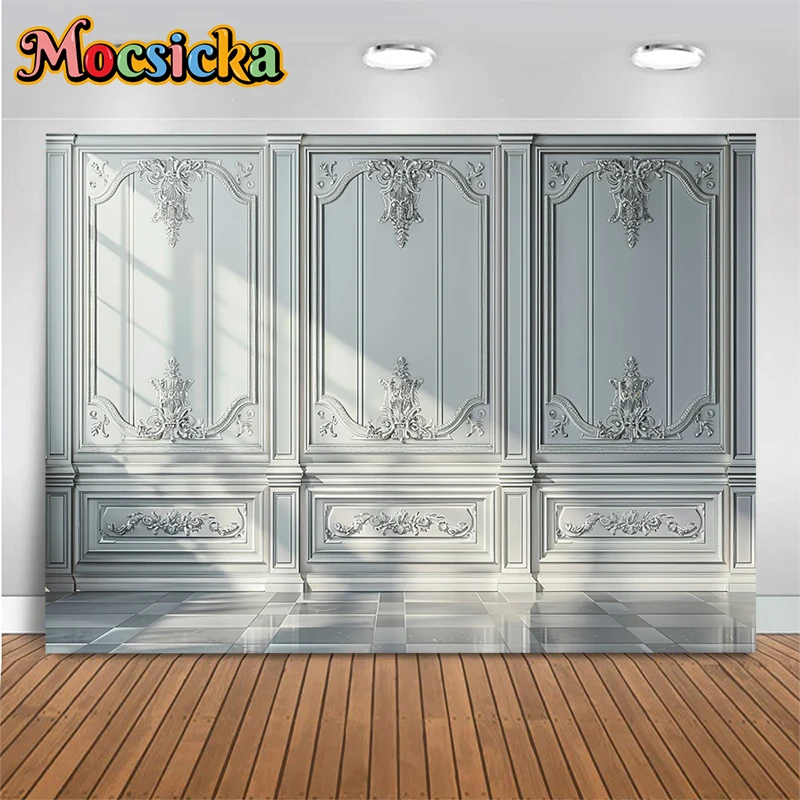 Mocsicka Grey Palace Wall Photography Backdrop Marble Art Texture Background Cloth Decor Wallpaper Family Photo Studio Backdrops