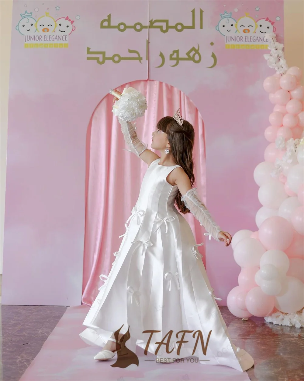 TAJoyLovely-Robes de demoiselle d'honneur à nœud pour enfants, robe rigourde mariage en fibre, robe de soirée en satin A-Line personnalisée, col rond