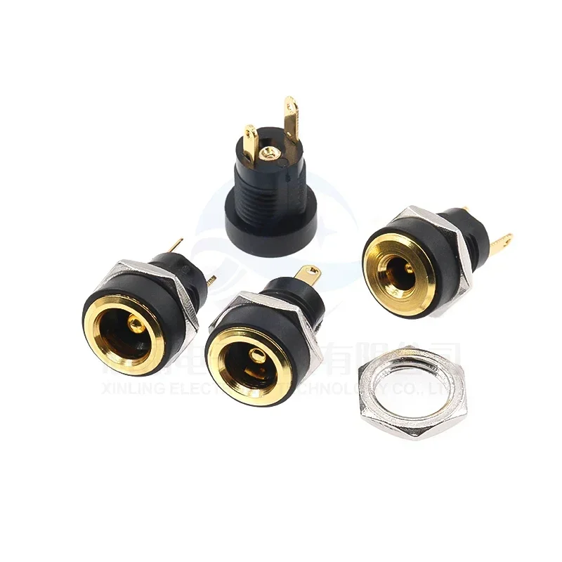 5pcs/lot Gold-plated all-copper DC-022B DC power female socket 5a plug socket 5.5*2.1/2.5mm round hole 3.5-1.35