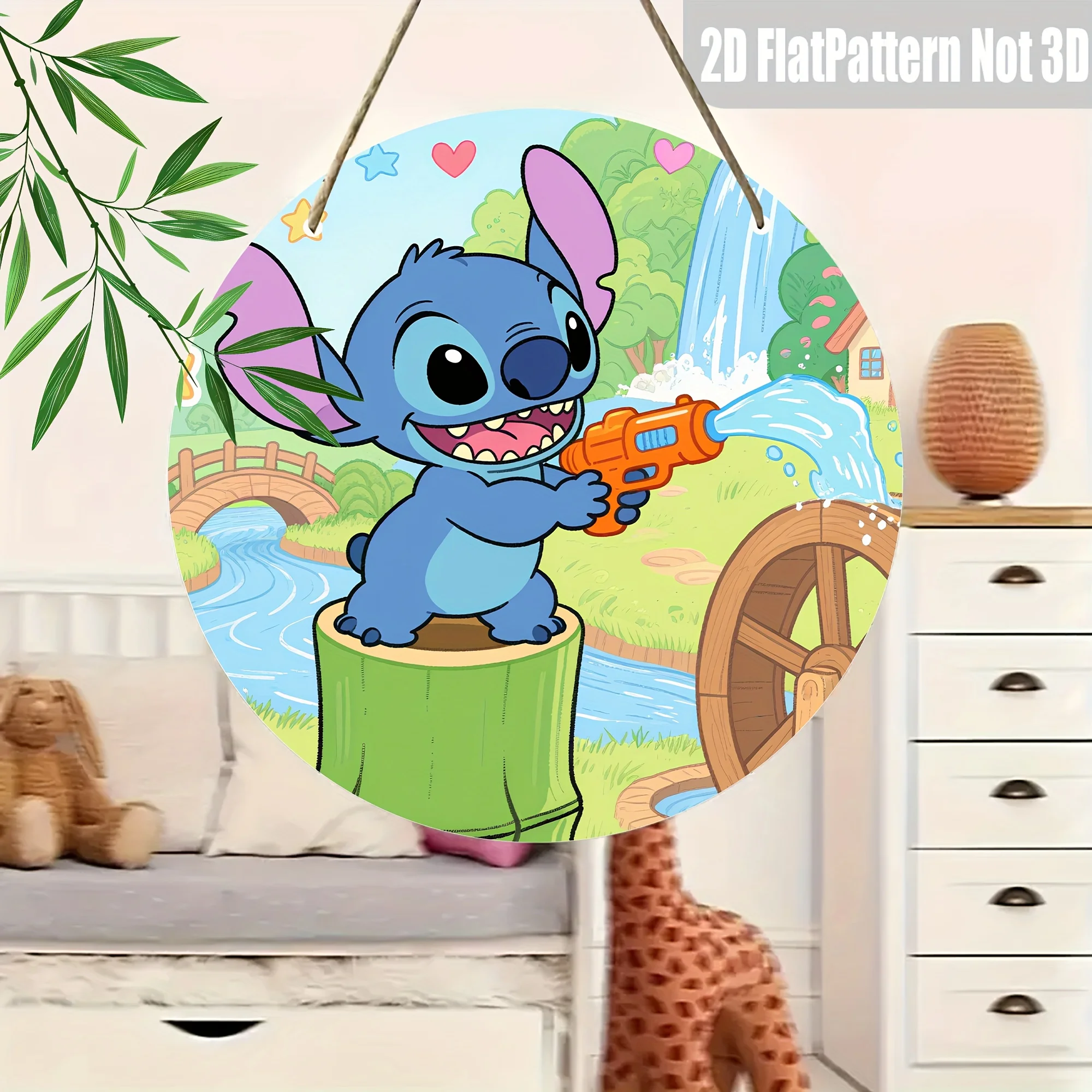 مسطح ثنائي الأبعاد، قطعة واحدة، لافتة خشبية مستديرة على شكل غرزة، فن جداري ثنائي الأبعاد للمنزل والمكتب وغرفة المعيشة - ديكور متعدد الوظائف (لا حاجة إلى طاقة