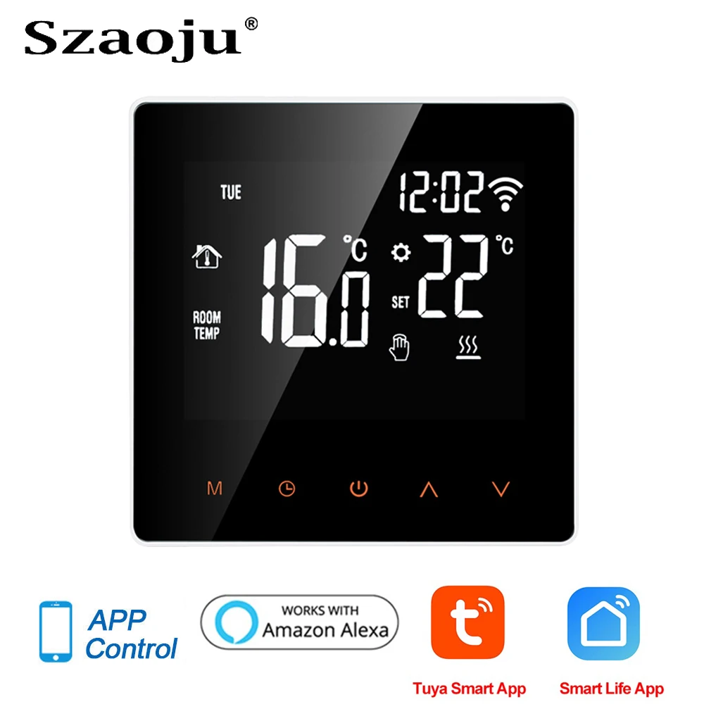 

Szaoju Tuya WiFi Smart Thermostat LCD Display Touch Screen Electric Floor Heating Water/Gas Boiler Temperature Remote Controller