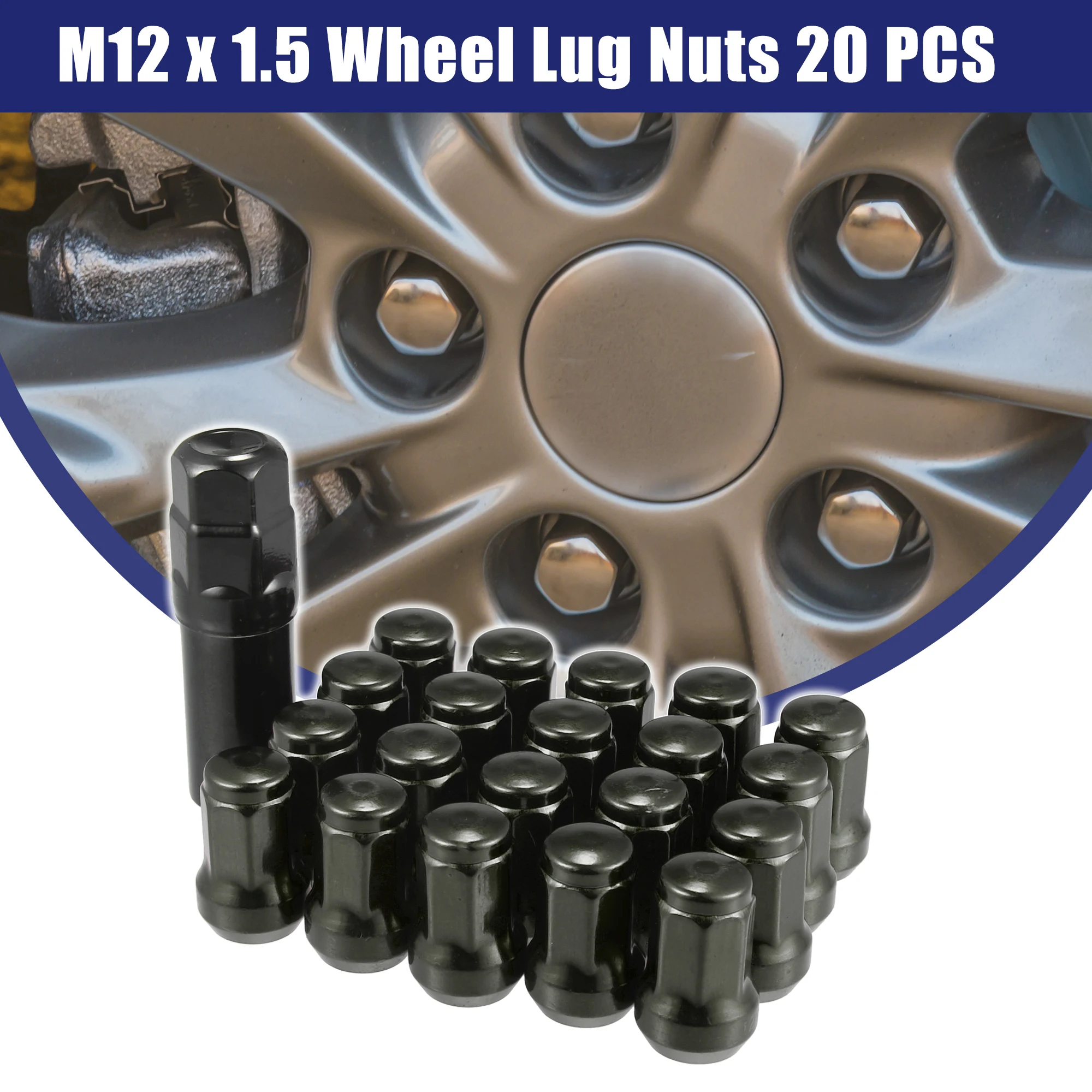 UXCELL M12x1.5 Vehicle Wheel Lug Nuts Car Wheel Lugnuts Cone 32mm Screw with Socket Key Iron Nuts Auto Replacement Parts