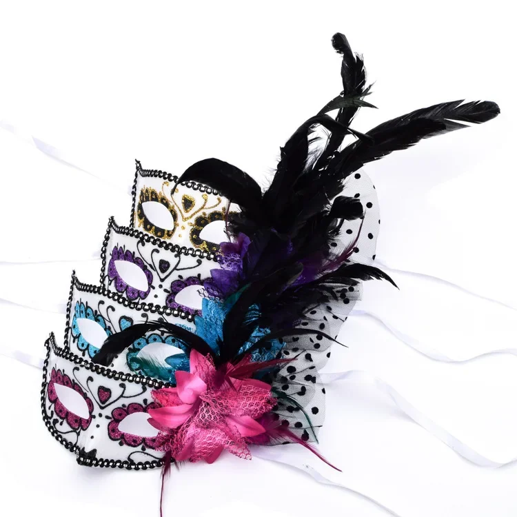 

20pcs Feather Ball Party Masks Flower Masquerade New Year for Women Girls