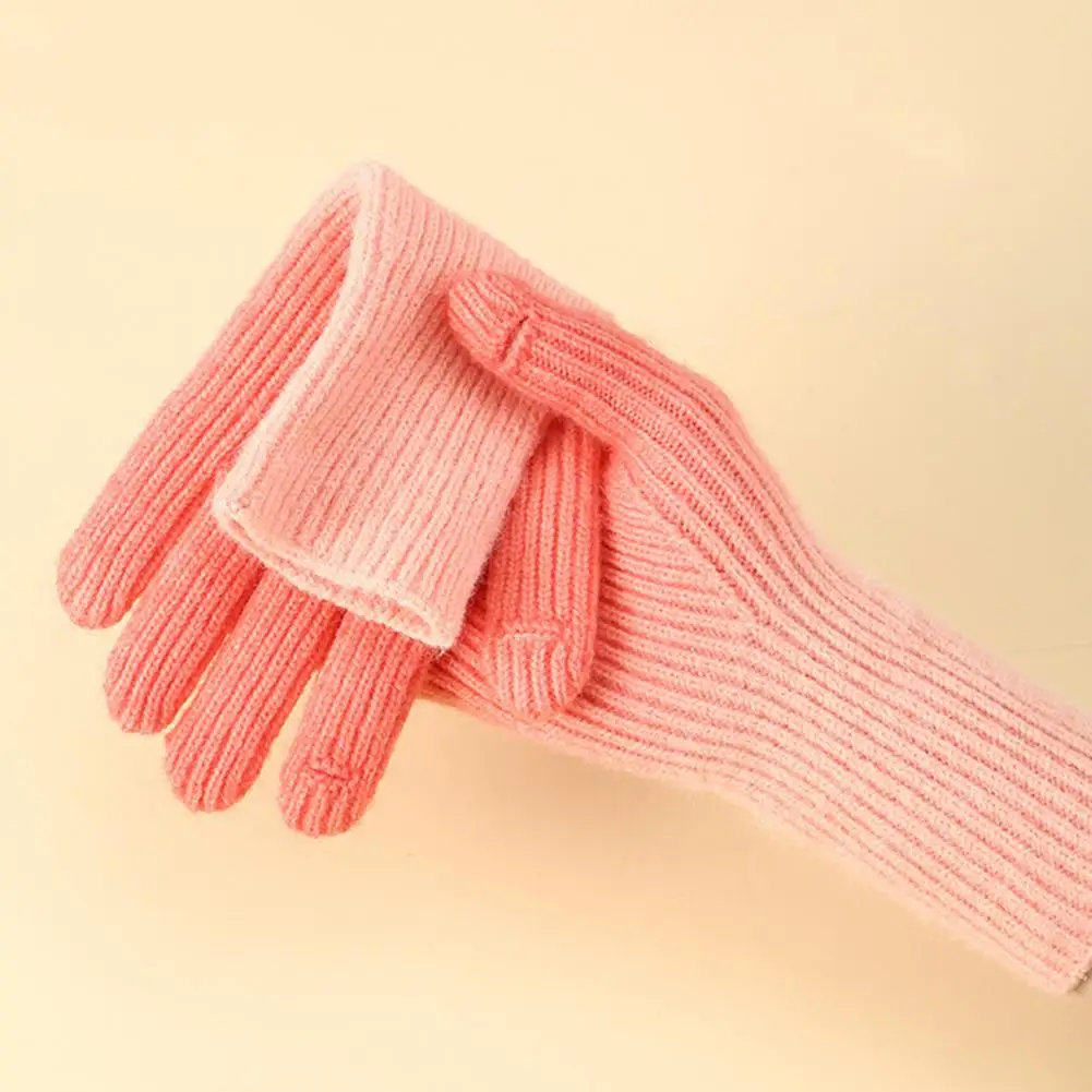 Alpaca Velvet Gloves Women's Gradient Contrast Color Knitted Gloves for Fall Winter Anti slip Thermal for Outdoor