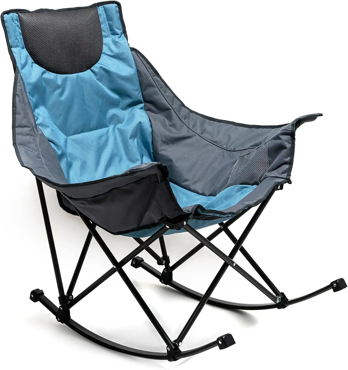 

Oversized Padded Rocking Camping Chair, High Back Portable Lawn Recliner with Headrest & Side Pocket, Heavy Duty 300 LBS
