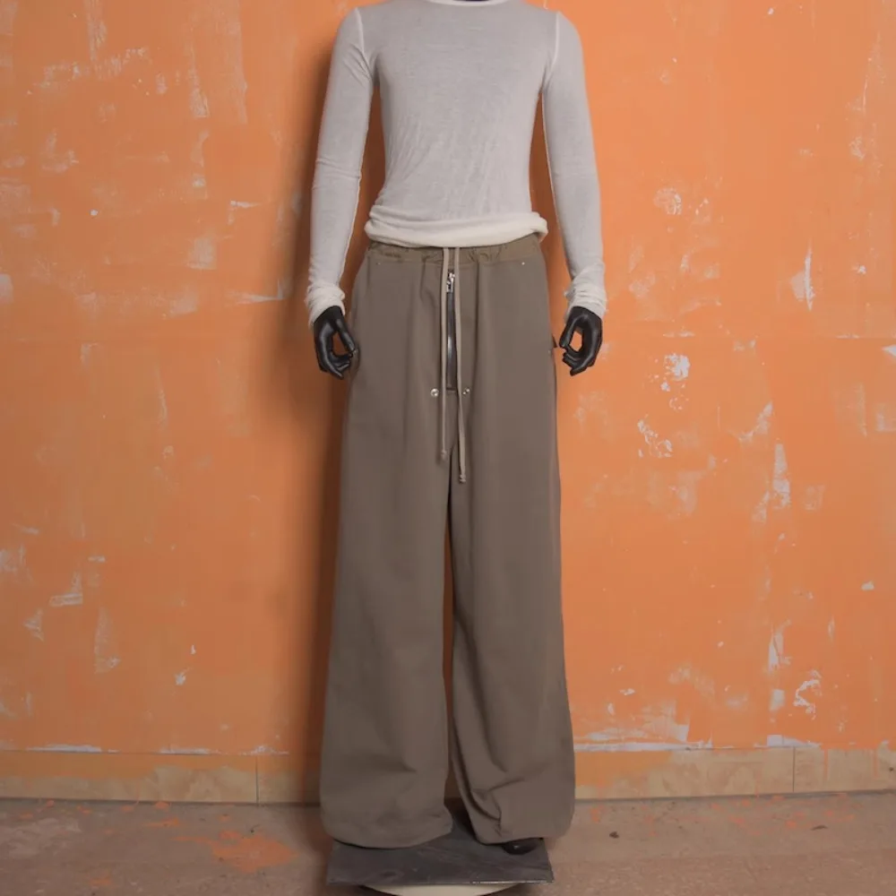 RO High Street Zipper Knitted Large Straight Cotton Casual Pants Men's Spring New Style Casual Loose Elastic Waist Pants