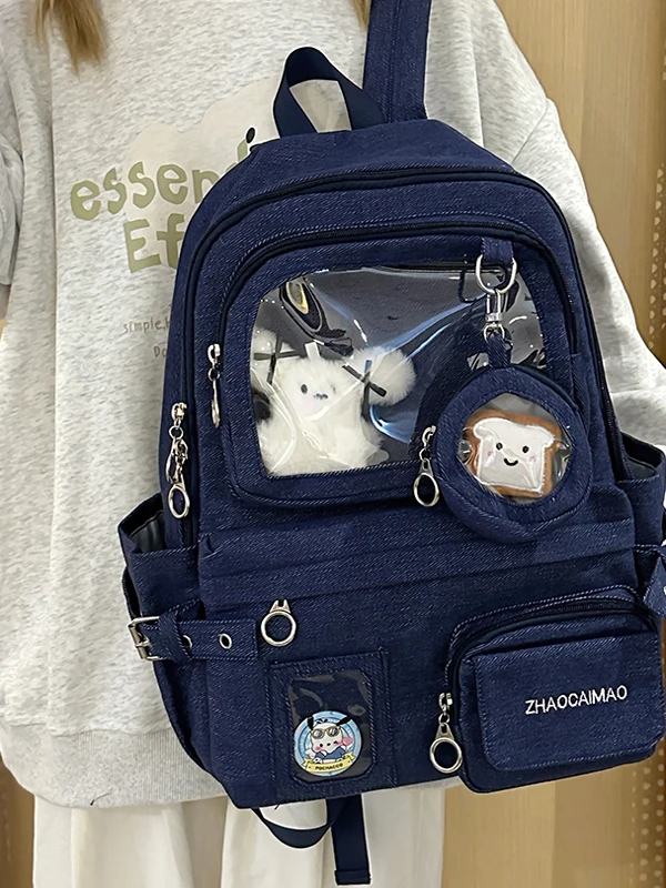 

Новая джинсовая сумка-рюкзак 2025 года, большая вместимость, для девочек средней школы, модная, без коллизионных ударов, с двумя лямками, школьная сумка