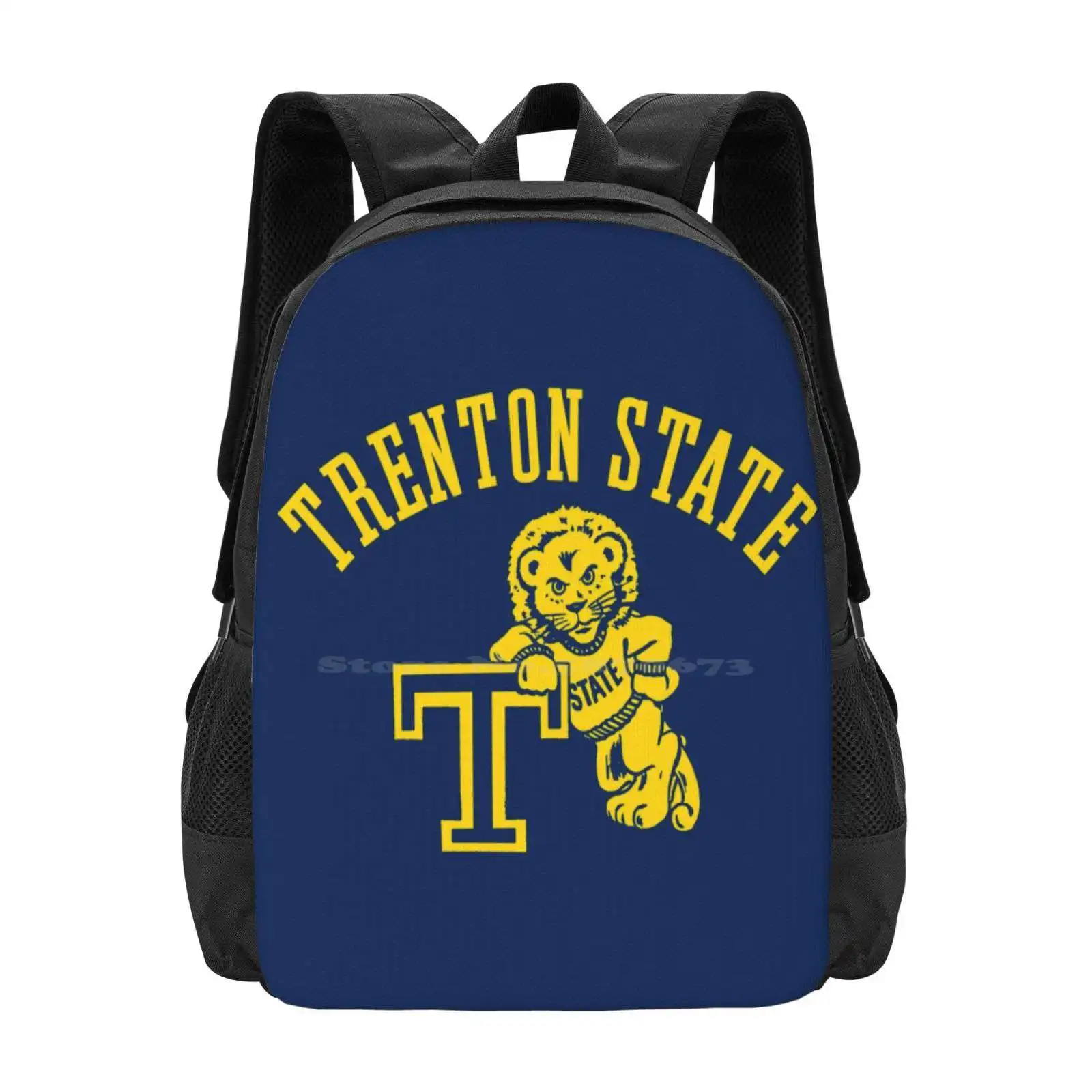 กระเป๋าวินเทจ trenton State วิทยาลัย Roscoe กระเป๋าดีไซน์ลายสิงโตสีเหลืองกระเป๋าเป้นักเรียน TSC trenton State College tcnj The