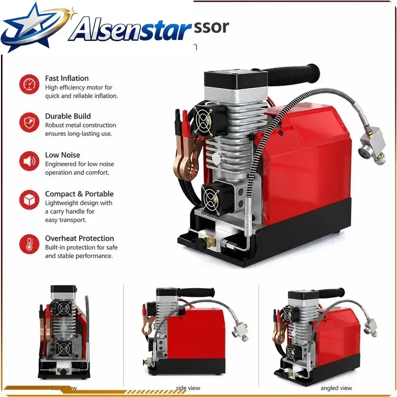 GX-CS2 30Mpa 300Bar 4500Psi 12V PCP Air Compressor 12V Portable High Pressure Pump for Diving Scuba Tank Car Pump Output 12L/min