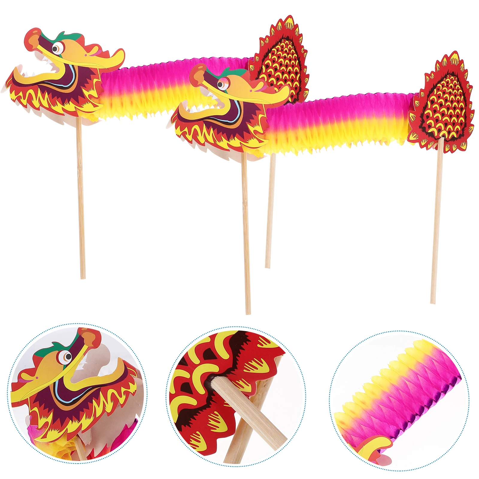 

3pcs Creative Kids Diy Paper Dragon Craft Material Chinese New Year Honeycombs Pull String Dragon Decor Educational Manual