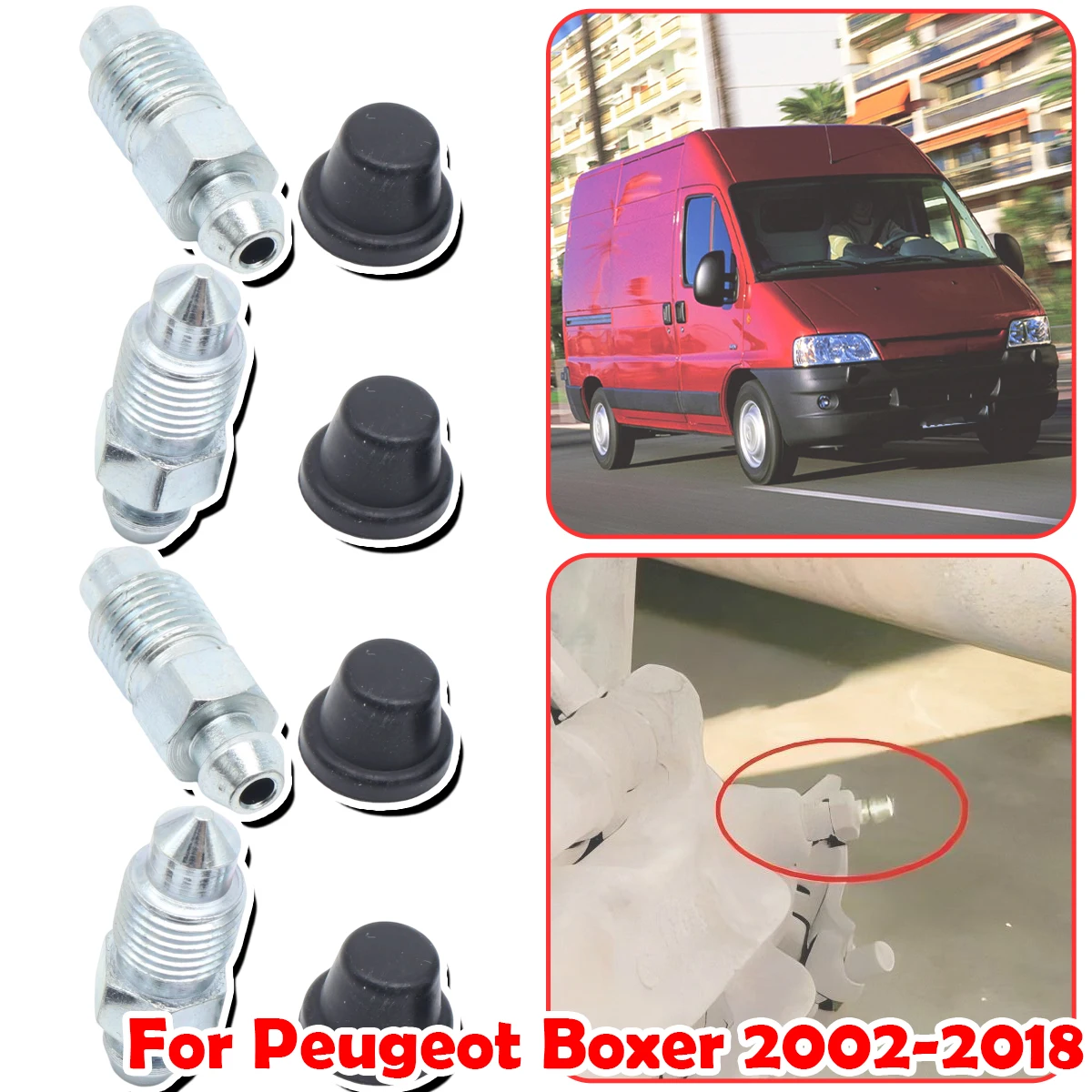 

For Peugeot Boxer 2002-2018 Car Front Rear Bleeder Valves and Rubber Dust Caps Left Right Caliper Bleed Nipple Screw Repair kit