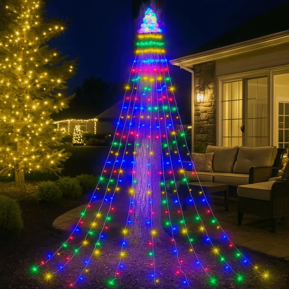 8 Lighting Modes Solar Christmas Lights Colorful Waterproof Waterfall Tree Light USB/Solar Powered Energy Saving LED Fairy Lamp