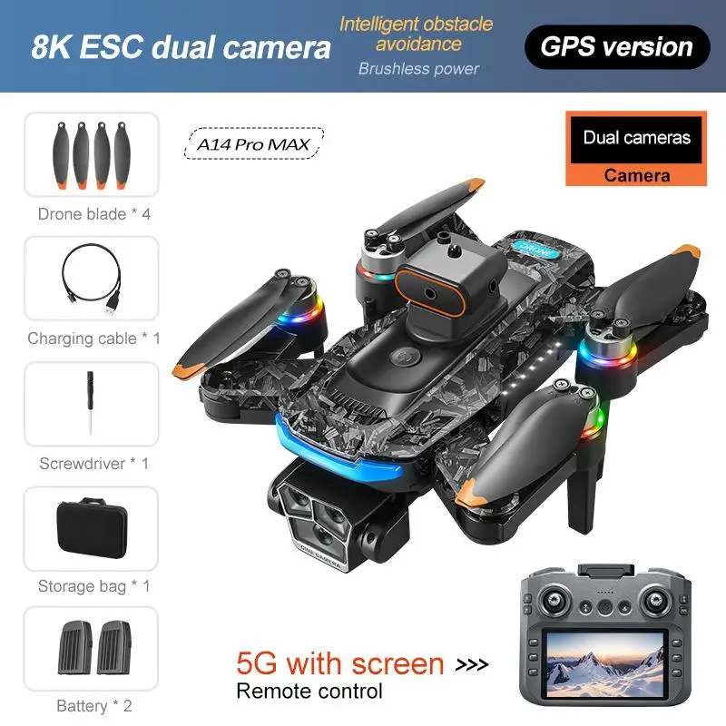 OnePlus Neue verbesserte A14 Pro Max GPS Bürstenlosen 8K drei Kamera Optischen Fluss Hindernis Vermeidung Faltbare Quadcopter RC Entfernung Drone Spielzeug 7
