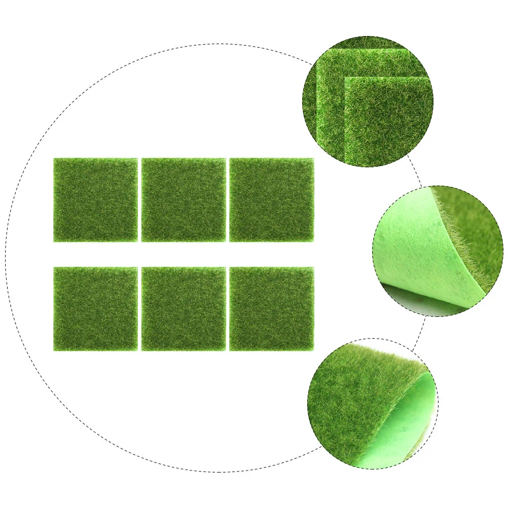 6 Pcs Grass Lawn Artificial Moss Turf Plants Fence Decorations Outdoor Pvc Miniature Mat Green