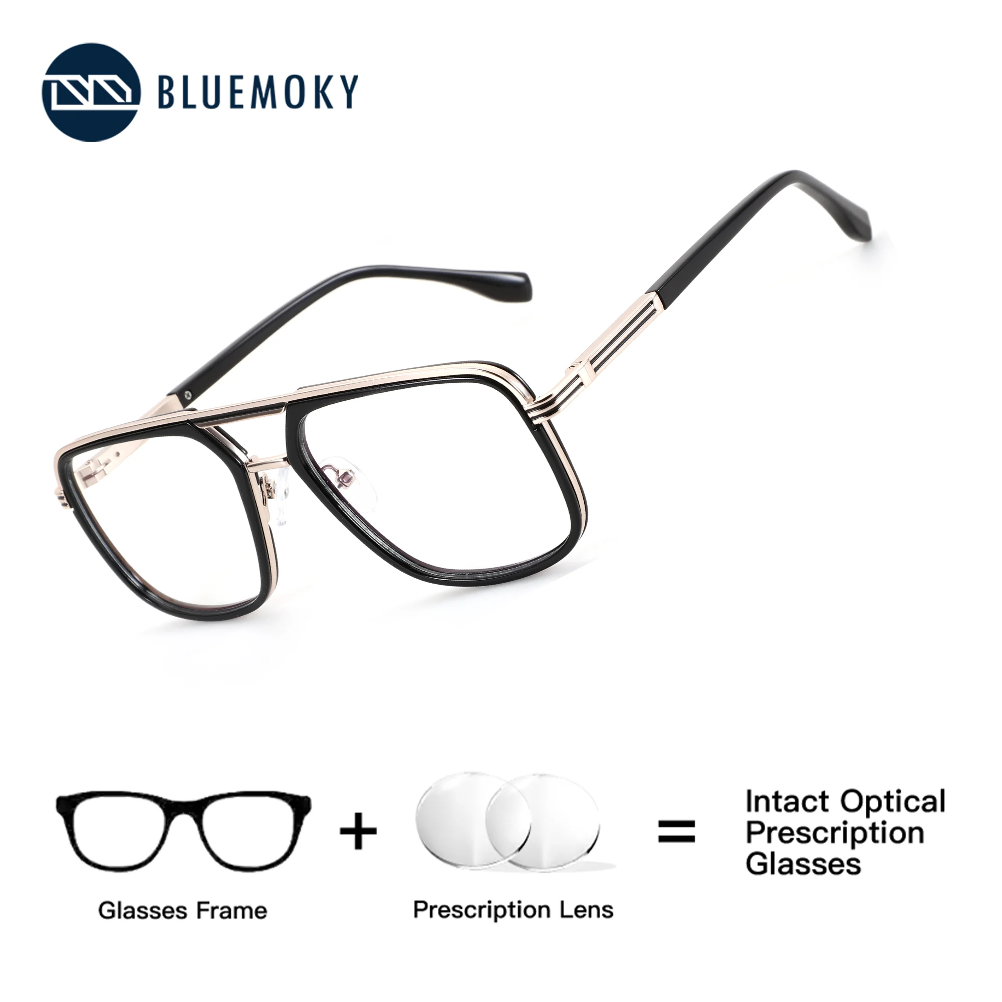 

BLUEMOKY (M size)Metal rectangular prescription glasses for men, square progressive myopia glasses, anti blue light photochromic