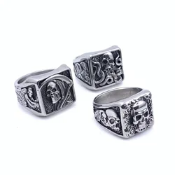 Personalized Retro Death Gothic Rose Skull Head Men's Stainless Steel Ring Size 7-13