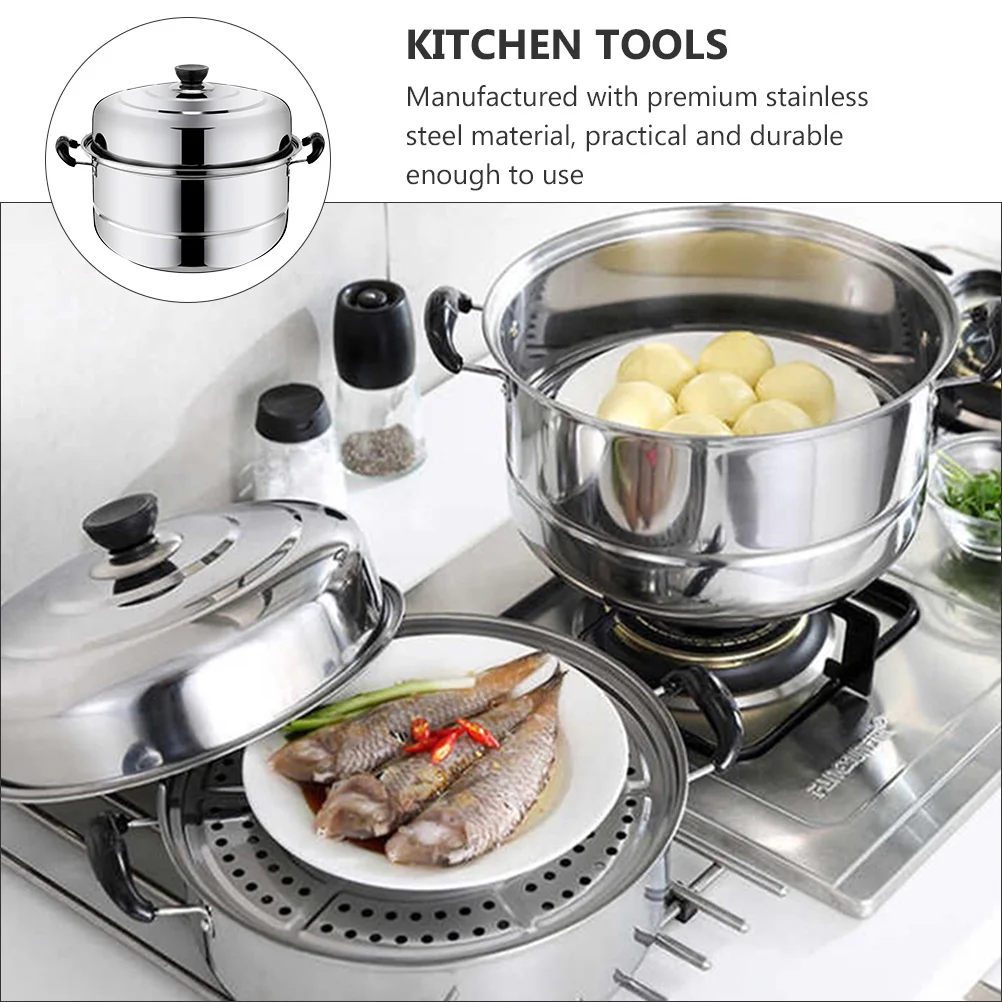 

Stainless Steel Steamer Pot Double-layered Stockpot Steaming Cookware Vegetable