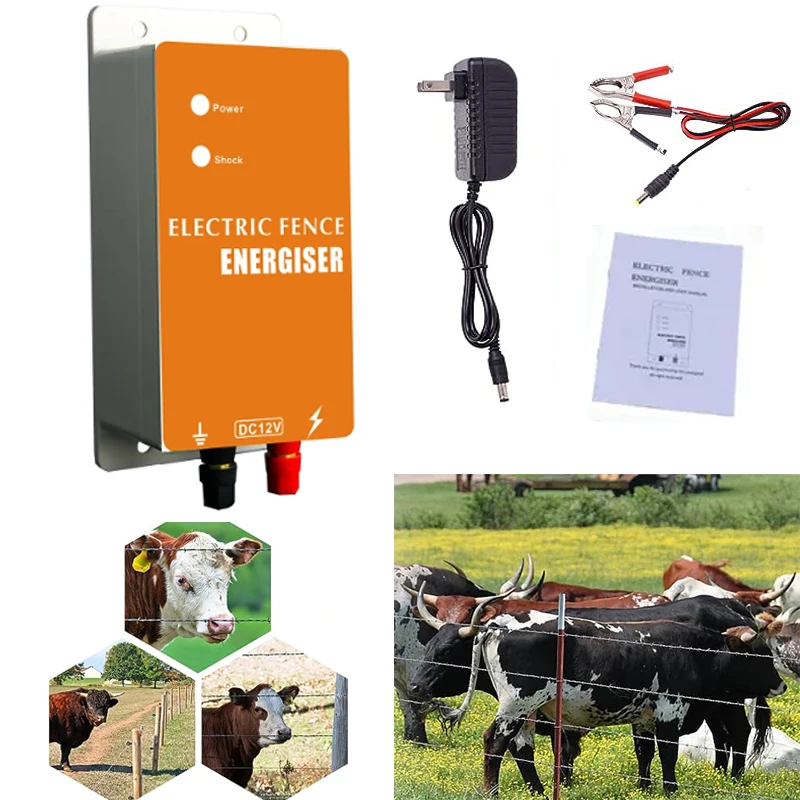 Joules-energizador de cercado eléctrico para caballos, ganado, ovejas, cabras, granjas de mascotas, controlador de pulso de alto voltaje de 12KV, nueva actualización de 1,5