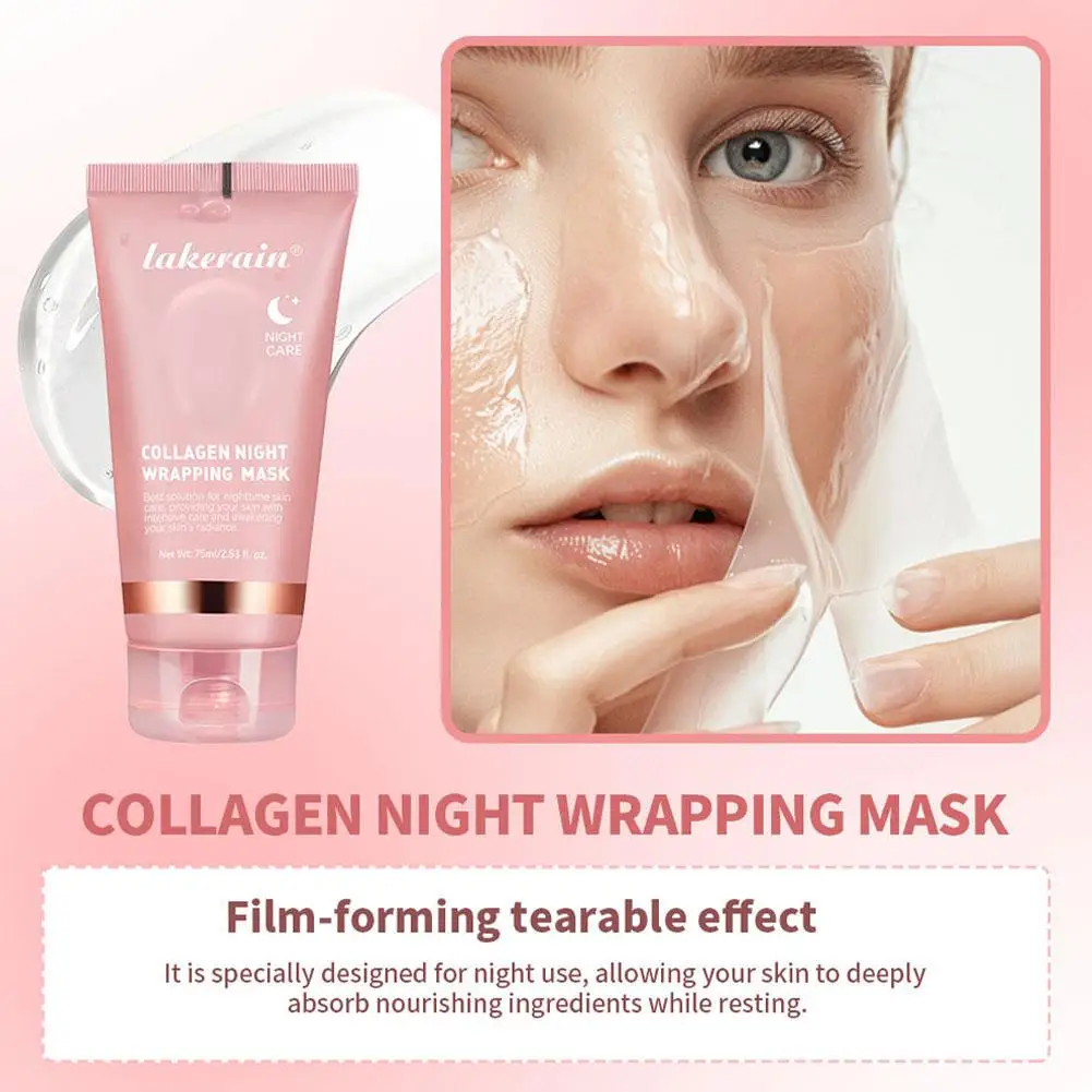 Collagen Overnight Wrapping Peel Off Facial Mask, Korean Collagen Peeling Mask 75ml Deeply Hydrating Night Wrapping Mask Cream