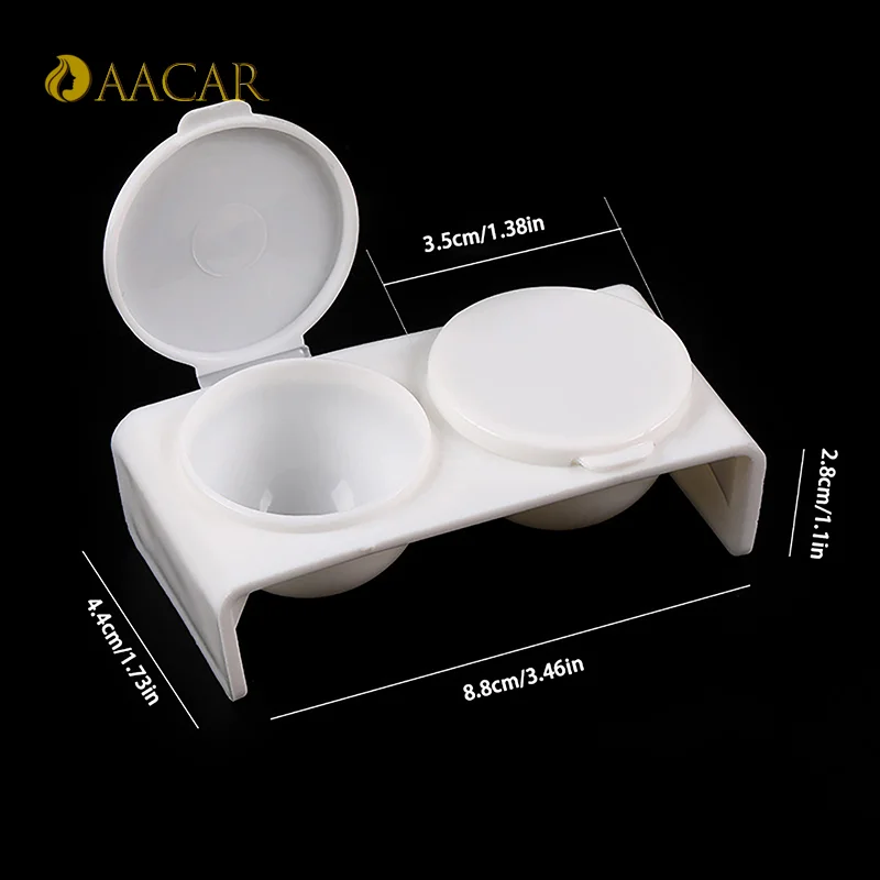 White Plastic Liquid Dappen Dish Twin Cup Nail Art Pigment Holder for Nail Brushes Washing Container with Lids Manicure Tool