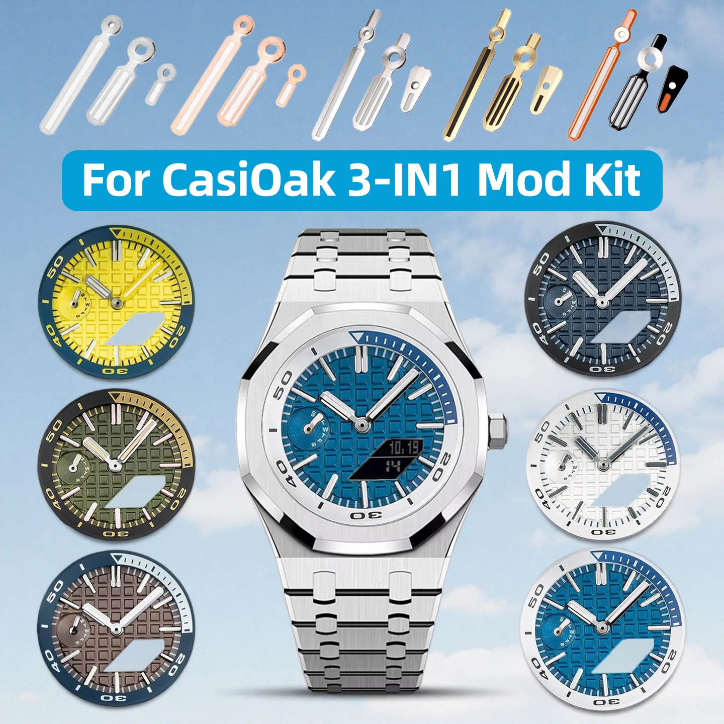 

Комплект для модификации Casioak GA2100: циферблат, индексные метки, светящиеся элементы, кольцо для часов G-SHOCK