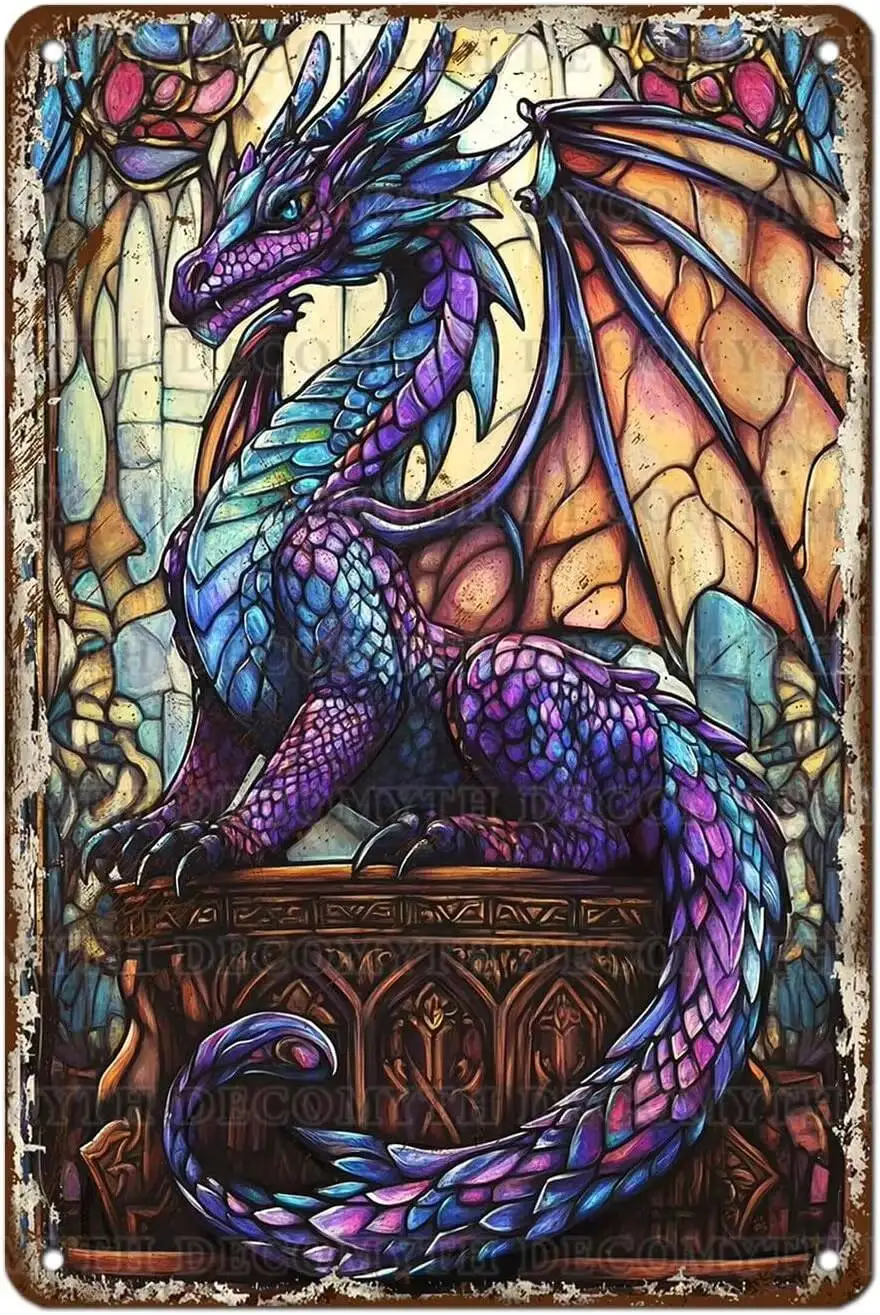 Metal Wall Art Vintage Gothic Fantasy Room Decor Tin Sign Retro Dragon Poster Aesthetic Decoration Home Bedroom Man Cave Gifts