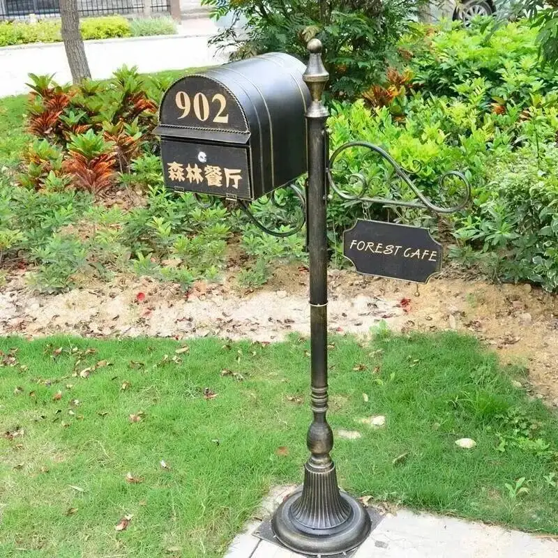 

Letter European Outdoor Wrought Retro Mailboxes Villa Box Community Garden Iron Outdoor Rainproof Inbox Outdoor Floor Mailbox E