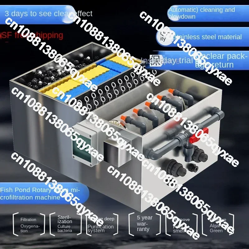 Stainless Steel Fish Pond Filter Rotary Drum Microfilter Water Circulation System Koi Pond Filtration