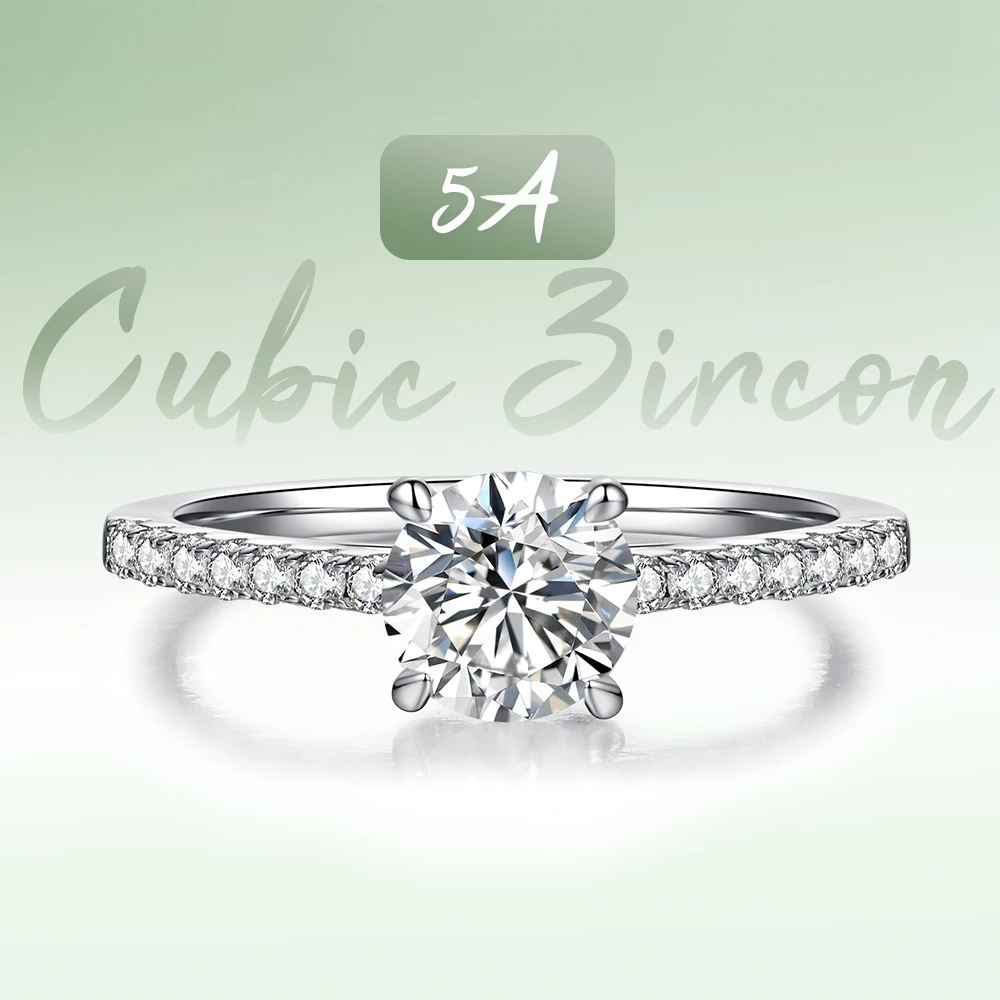 

1 Carat Micro-Inlaid Round White Zircon Ring S925 Sterling Silver Exquisite Fashion Women's Wedding Ring