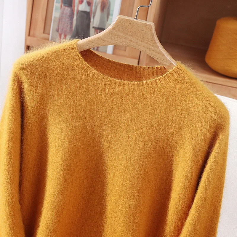Autumn And Winter 2024 New Mink Cashmere Sweater Ladies Long Sleeve Pullover Round Neck Warm Knit Bottoming Shirt