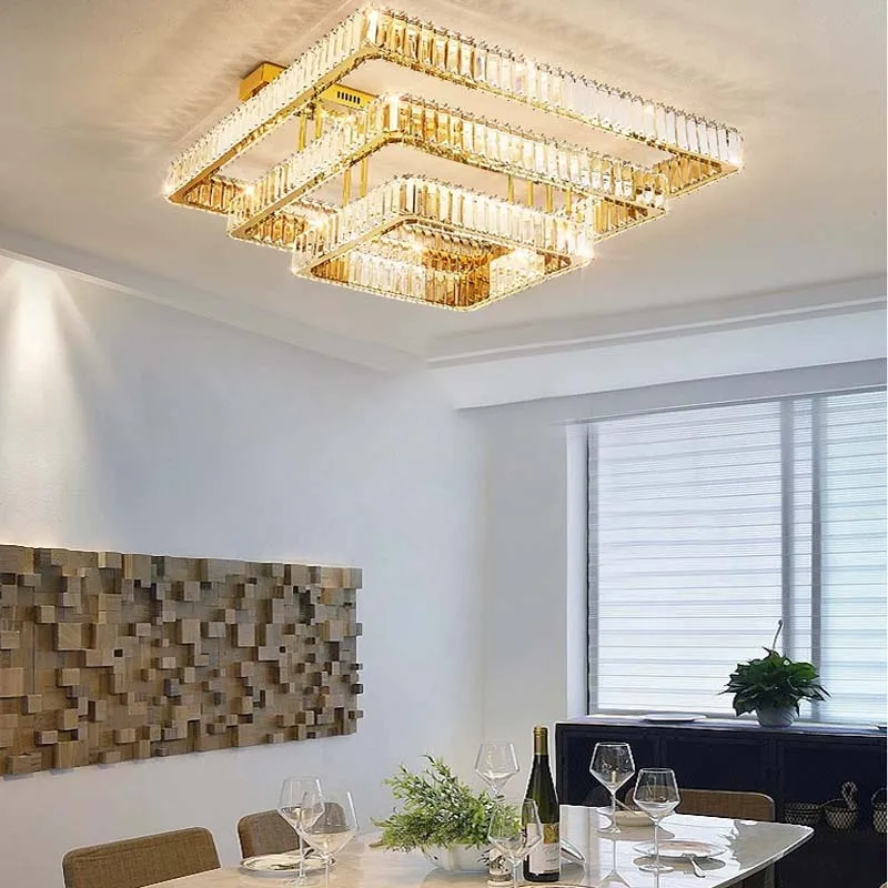 AiPaiTe living room crystal ceiling light modern square stainless steel LED ceiling light Nordic family bedroom kitchen