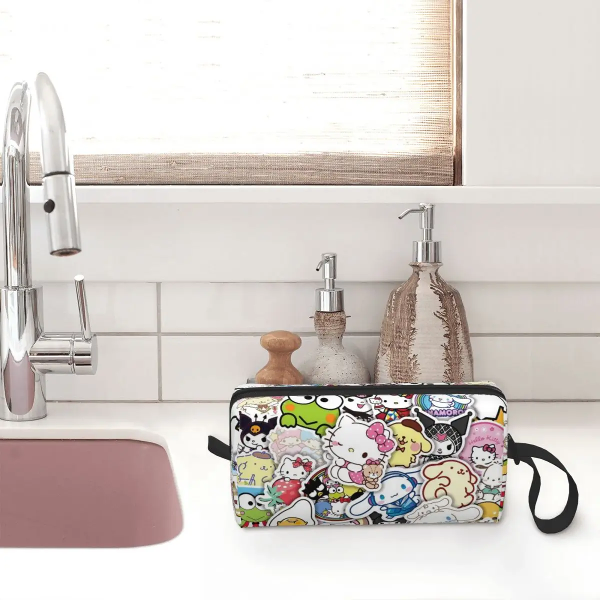 Kawaii Sanrio HelloKitty Makeup Bag Pouch Cosmetic Bag Men Women Kuromi Melody Toiletry Bags Dopp Kit