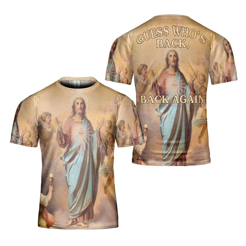 Y2k Men T-shirt 3d Print Jesus Tee Shirts Summer Men Clothing Christian Pattern Casual Sportswear Oversized Tees Gifts For Men