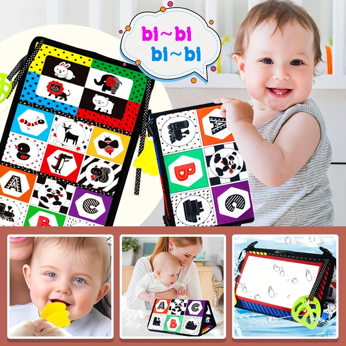 Livre en tissu miroir pour enfants, livre en tissu Double face interactif pliable et à contraste élevé, favorisant le développement du cerveau